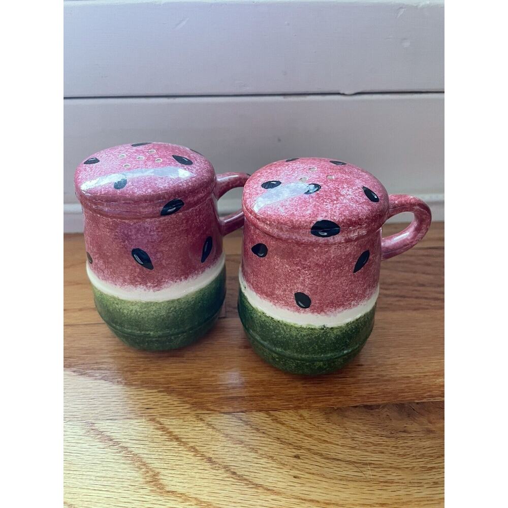 Vintage Watermelon Salt And Pepper Shakers Handpainted Large - Picture 1 of 4